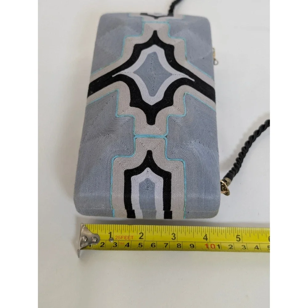Beatriz Cheska Cross Clutch Embroidery Evening Bag Grey Black Geometric Handmade